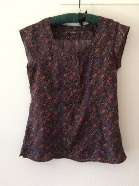 Eddie Bauer Womens Peasant Blouse Crochet Paisley M